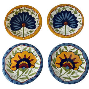 Pier 1 Hand Painted Floral Set Of 4 Plates